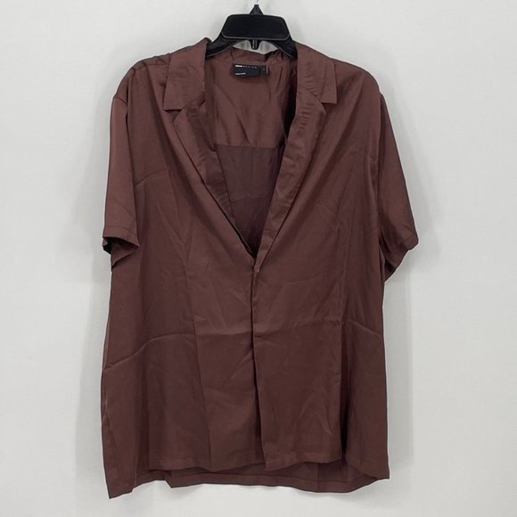 Men's ASOS Design Relaxed Shirt with one Button in Brown, Size Large - Picture 1 of 5